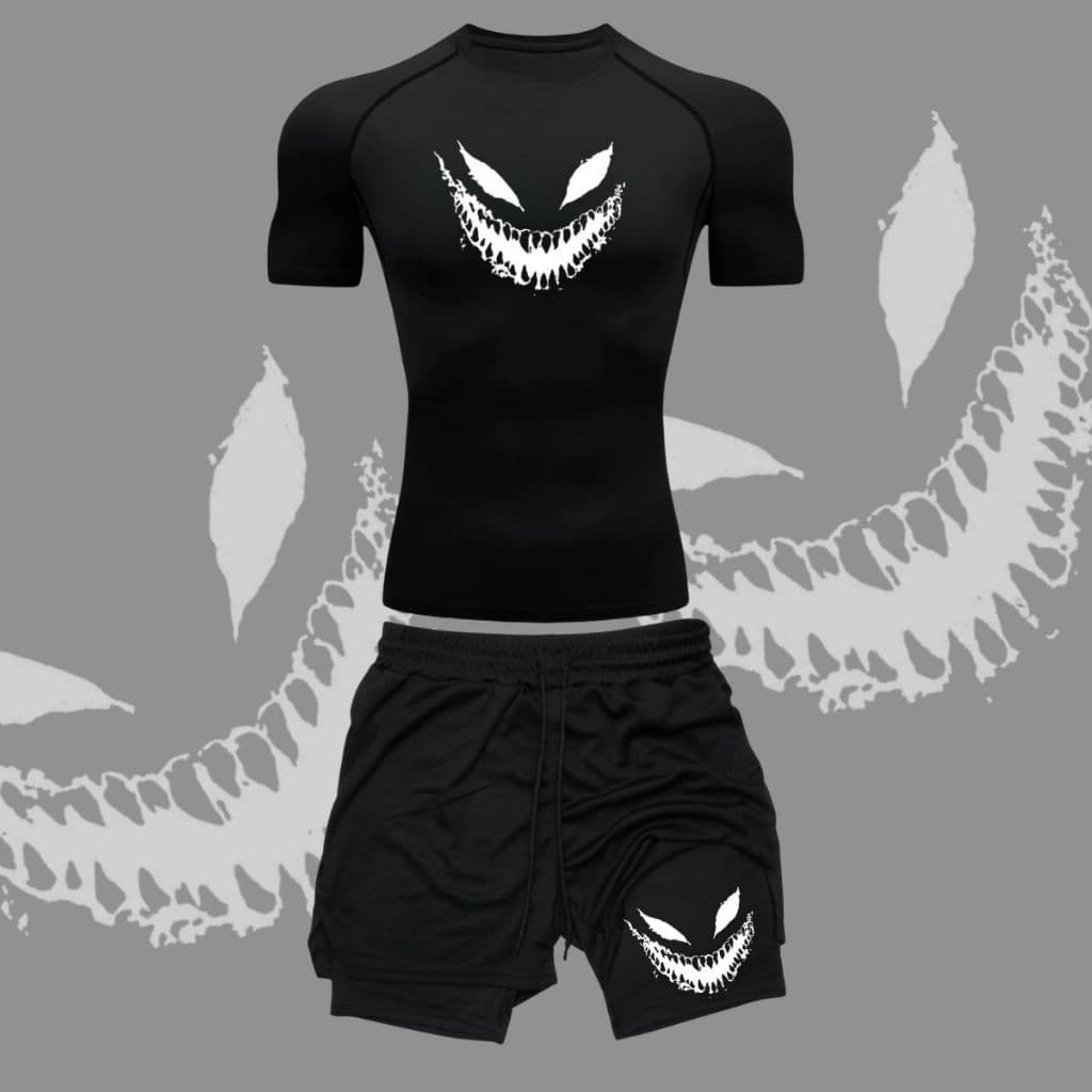 Kit Camiseta Camisa Compressão + Short 2 em 1 Anime Desenho Dryfit Proteção UV e Compressão Academia Musculação Esportes