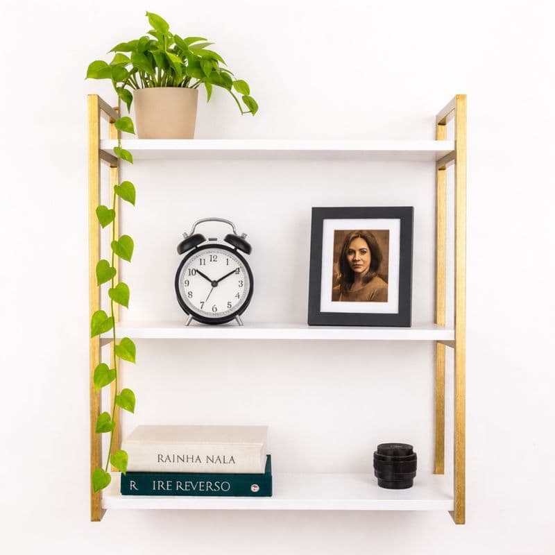 Prateleira Suspensa Industrial Estante Ferro Mdf Decoração Organizadora Multiuso Moderna Sala Quarto