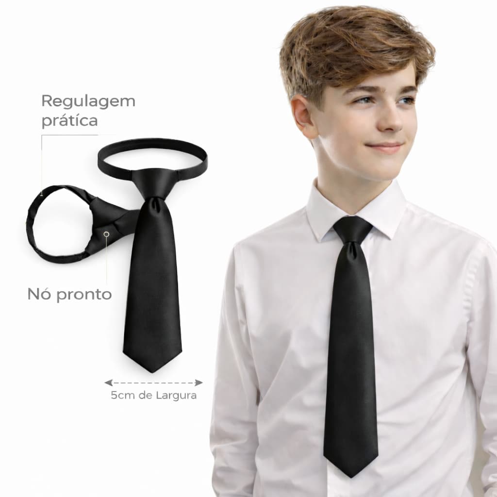 Gravata Juvenil Com Nó Slim Poliéster Várias Cores Pronta Entrega