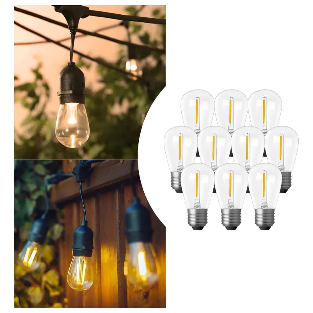 Kit 10 Lâmpada Filamento Led Prova D'água Bolinha S14 E27 Decorativa 1w 2400k Quente