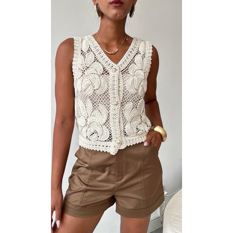 ✨ Colete Feminino em Crochê Vazado com Botões ✨