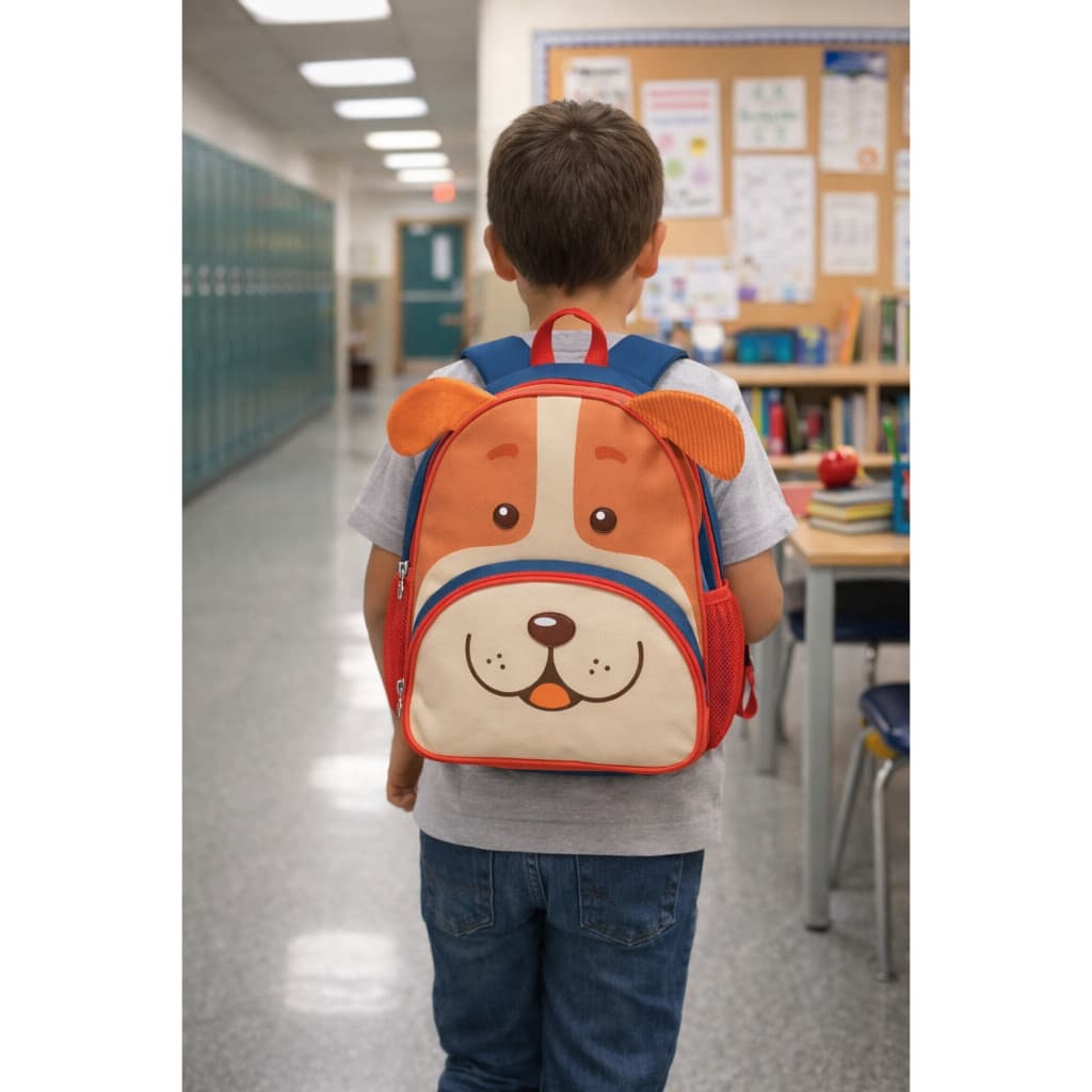 Mochila Infantil Com Alças Cachorro Azul Vermelho Laranja e Panda