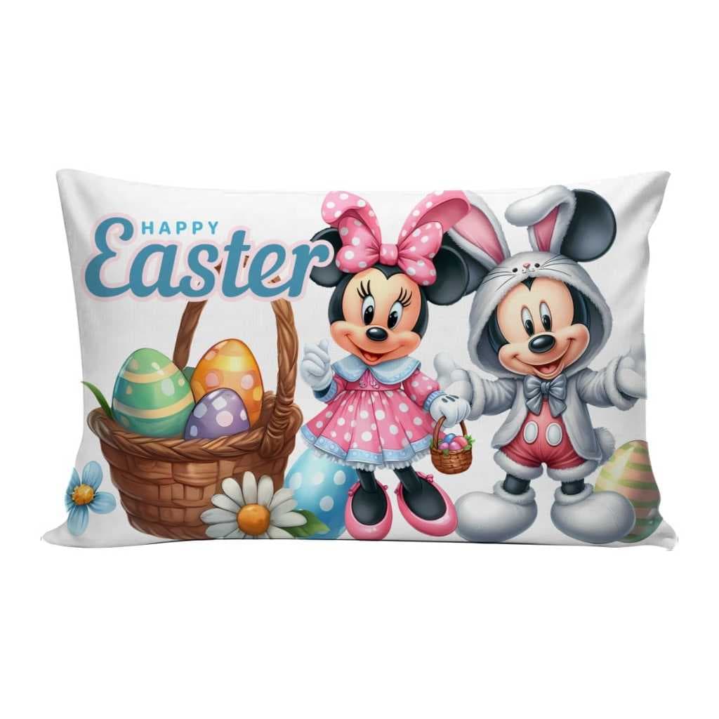 Capa de Almofada Baguete Retangular Páscoa Decorativa  Zíper Sala Quarto Minnie Mickey Ovo de Páscoa