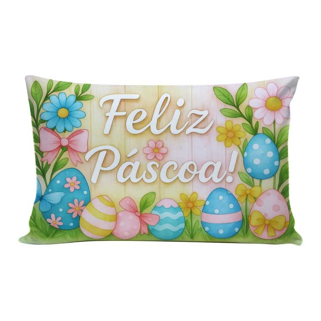 Capa de Almofada Baguete Retangular de Páscoa Decorativa C/ Zíper 50x30cm Sala Quarto Ovo de Páscoa