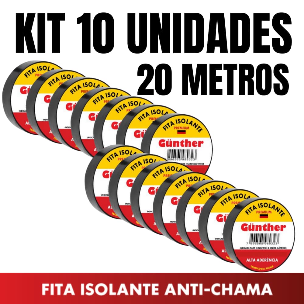 10 Fitas Isolantes Gunther de 20 Metros Alta Qualidade Tecnologia Alemã