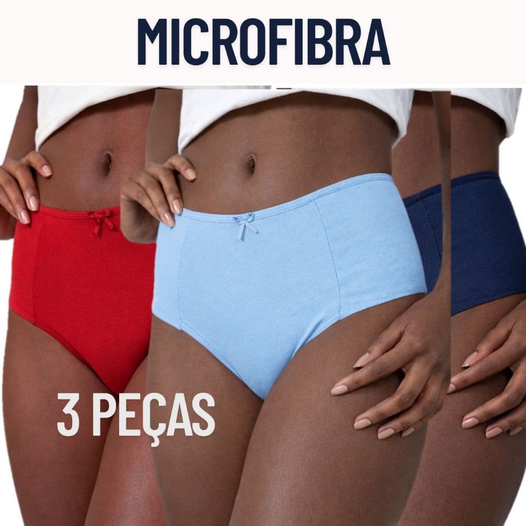 Kit 3 Calcinhas Cintura alta Cós alto Microfibra Poliamida P M G GG