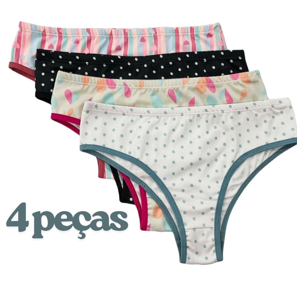 Kit 4 calcinhas estampadas Romantic P M G GG
