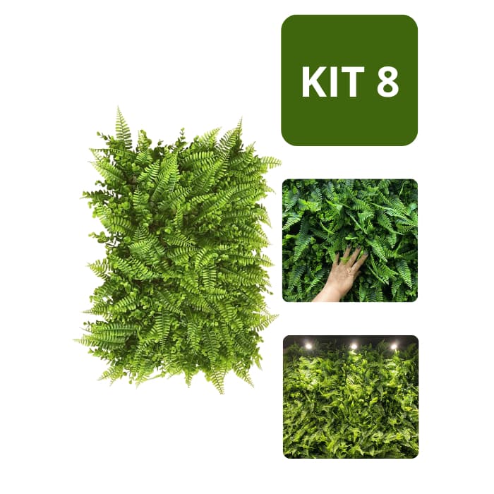 Kit 8 Placa de Samambaia e Eucalipto 40x60 Jardim Vertical Artificial Parede Verde Muro Ingles Folhagem Mista