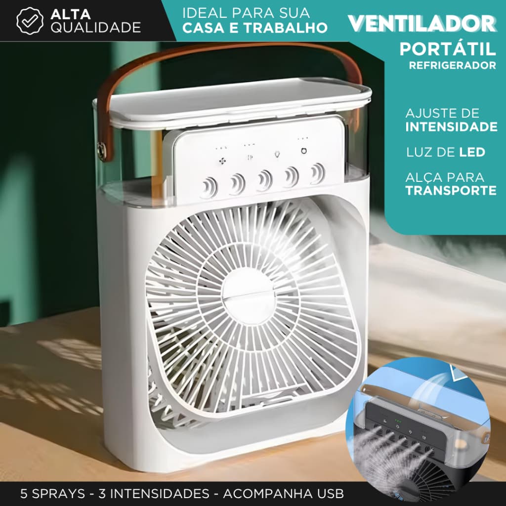 Refrigerador De Ar Ventilador Umidificador Portátil Com Led Reservatório De Água