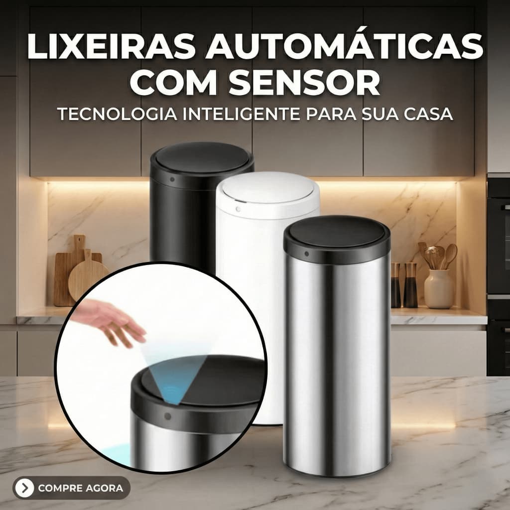 Lixeira Automática Redonda em Aço com Sensor | 40 ou 50 Litros – Cores à Escolha