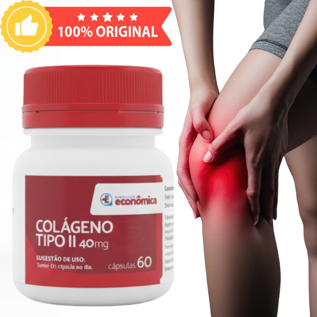 Colágeno Tipo 2  40mg - 60 Cápsulas - Tratamento Para Dores Nas Articulações