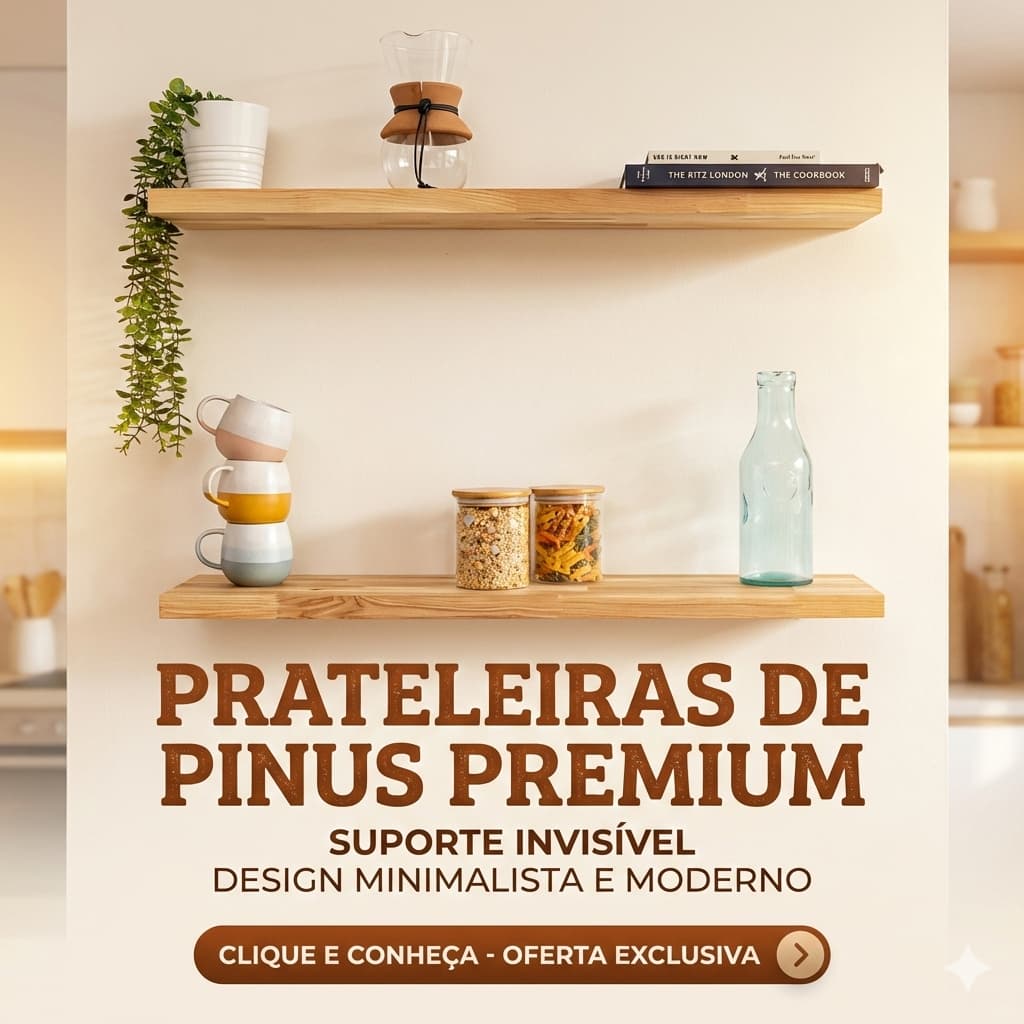 Kit 2 Prateleiras Suporte Invisível Madeira Maciça Pinus