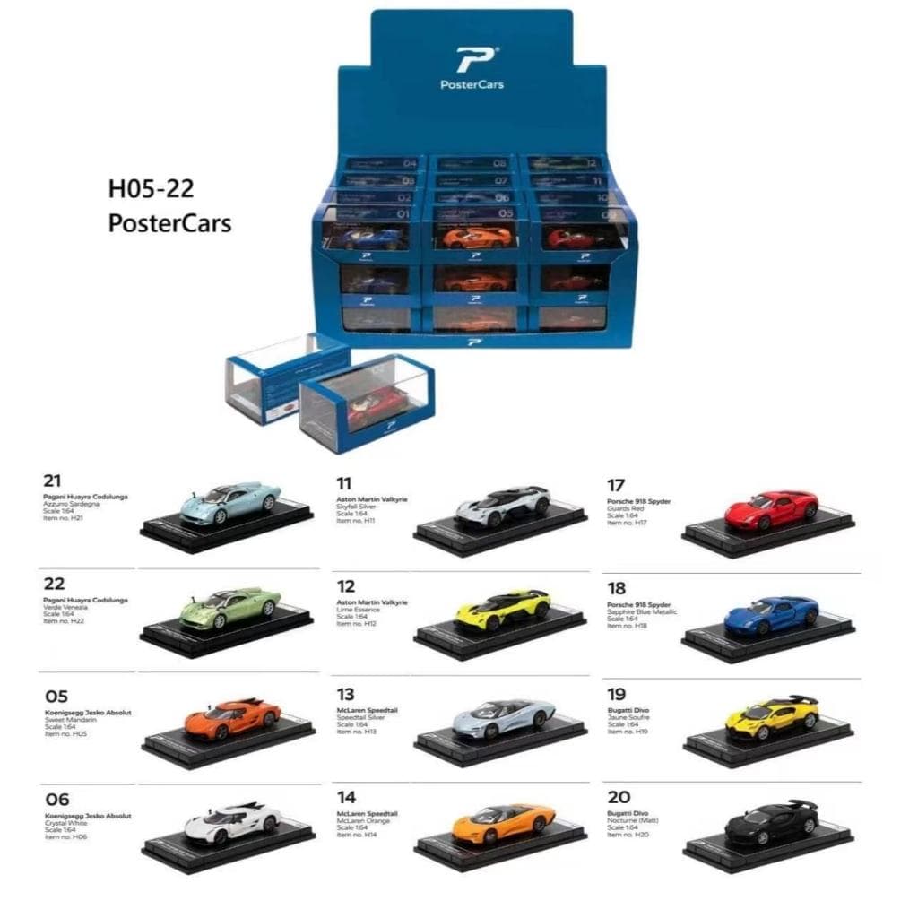 PosterCars Miniatura Carrinho Esportivos Carro De Corrida Coleções Miniatura 1/64