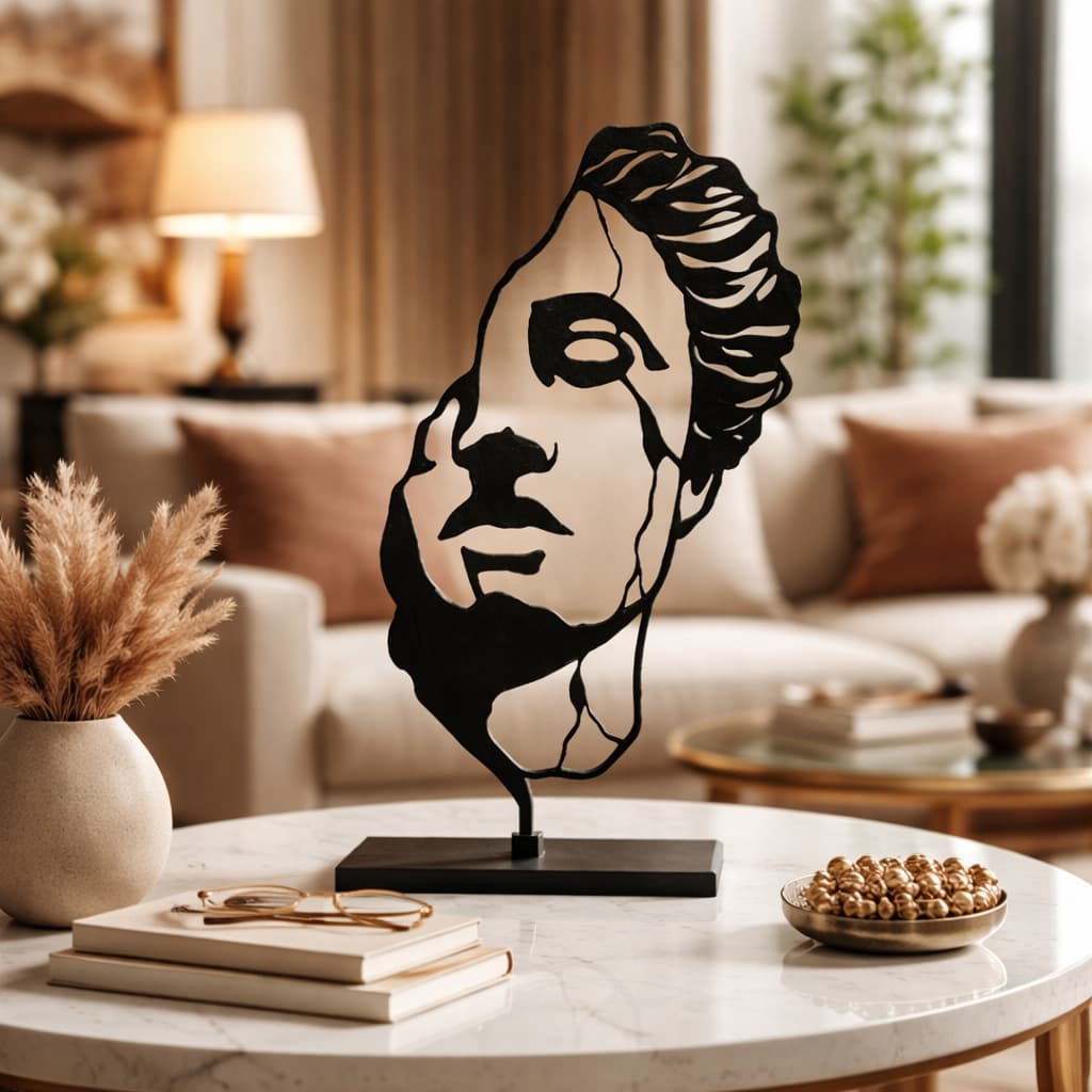 Escultura Decorativa Face Moderna Arte Contemporânea Minimalista Fragmento do Passado