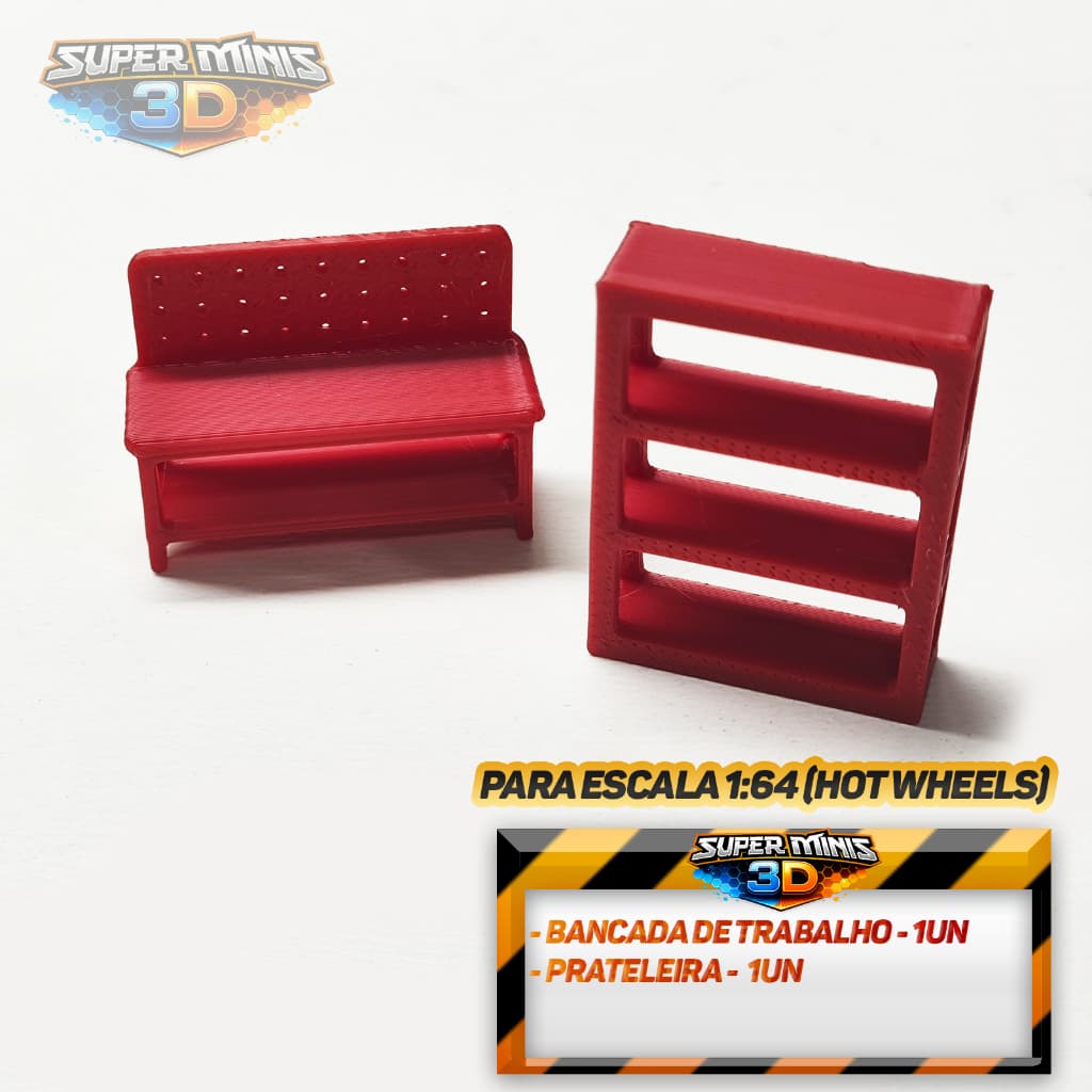 Acessorio para Dioramas Bancada + Prateleira escala 1:64 Hot Wheels