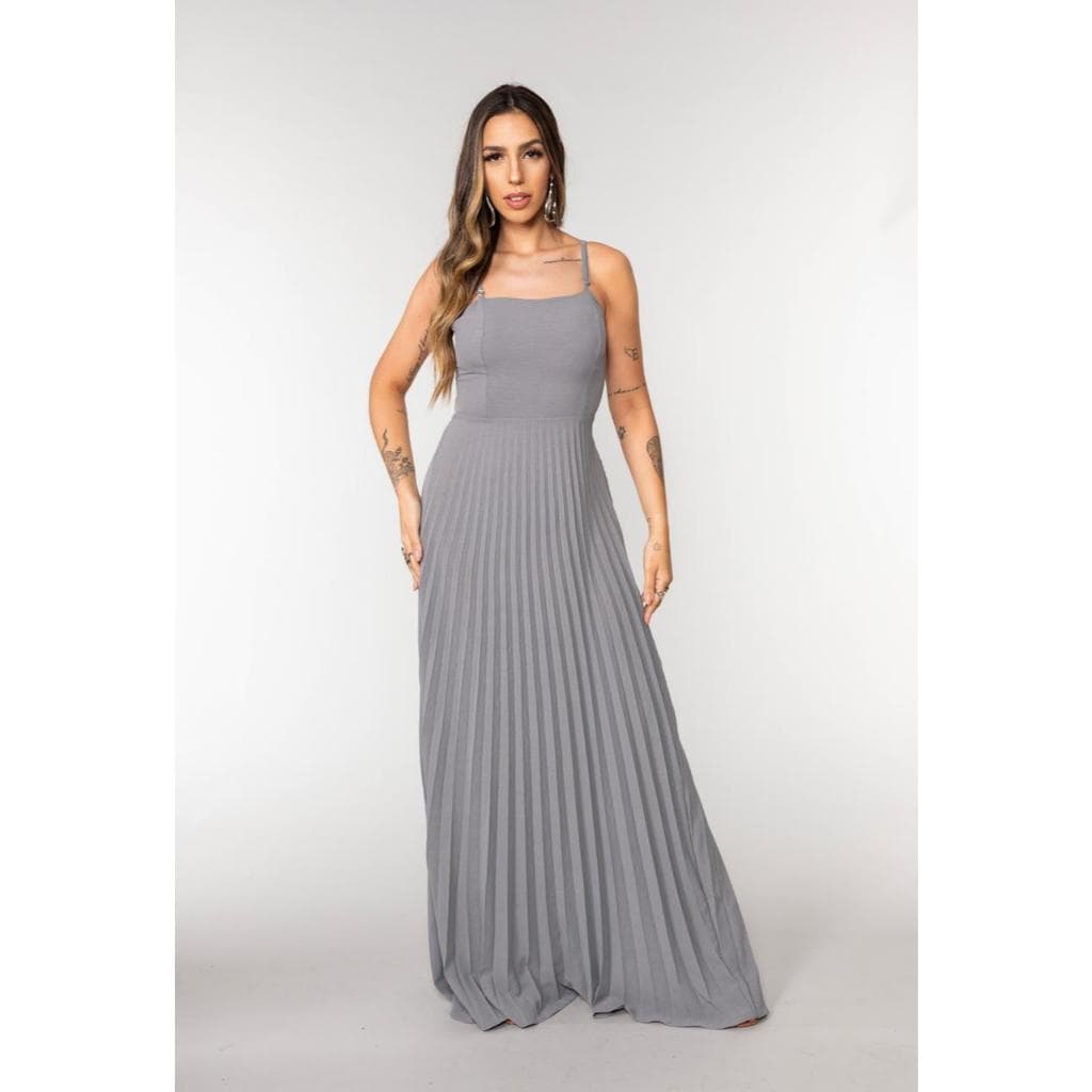 Vestido Longo Plisado Alcinha Gola Quadrada Look Elegante para Festas Casamento , Formatura, y madrinha.