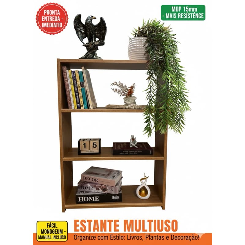 Prateleira Estante Organizadora para Livros e Objetos Decorativos de Alta Qualidade Livreiro Multiuso 3 Nichos
