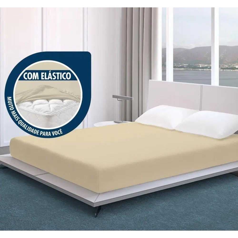 Capa Protetora Colchão Casal Box Bege cama posta lençol elástico protetor contra ácaros