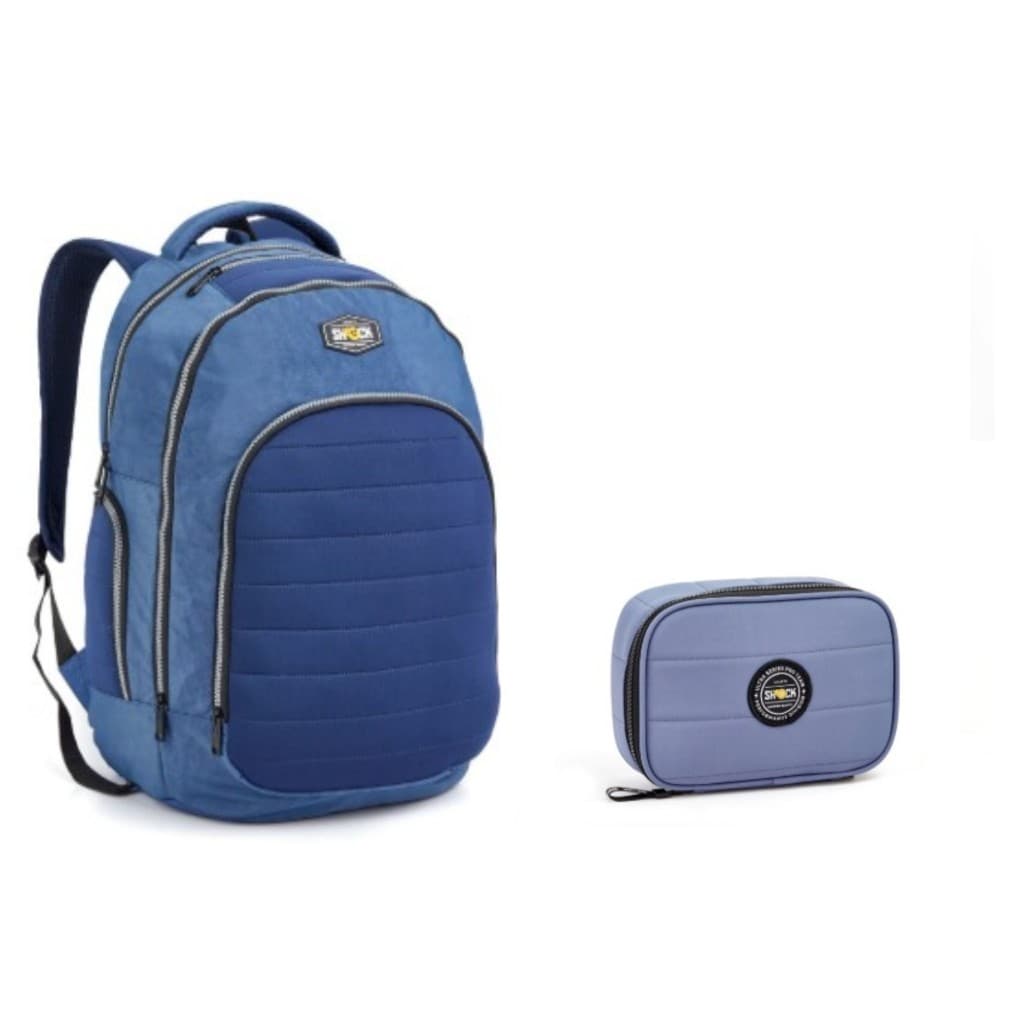 MOCHILA MASCULINA COM ESTOJO BOX CORES CARIADOS ESCOLAR FACULADE