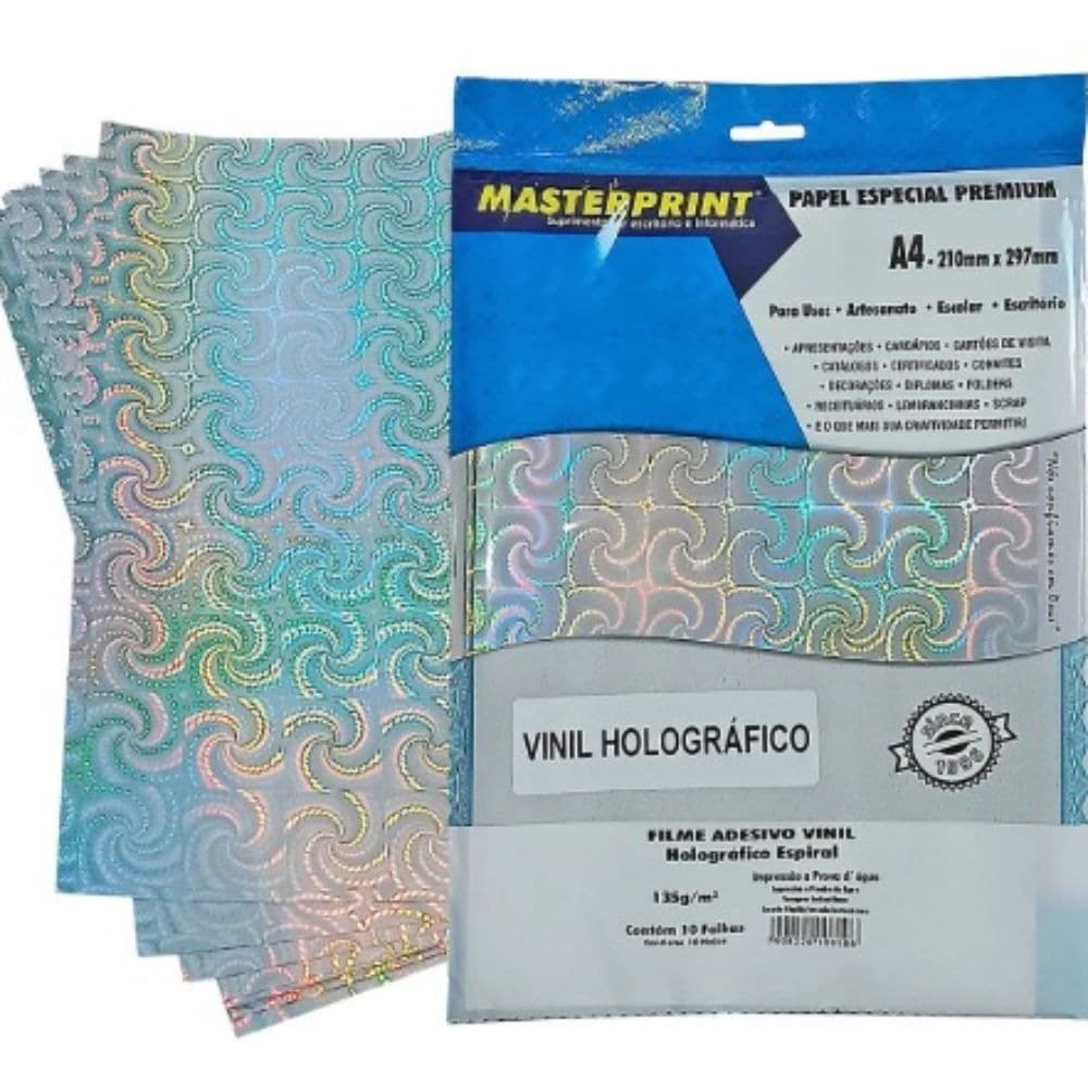 FILME ADESIVO VINIL HOLOGRAFICO 135G/M² A4 - 10FOLHAS MASTERPRINT