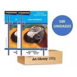 Papel Fotográfico 180g A4 100 folhas Brilhante Glossy Resistente a Água - Masterprint