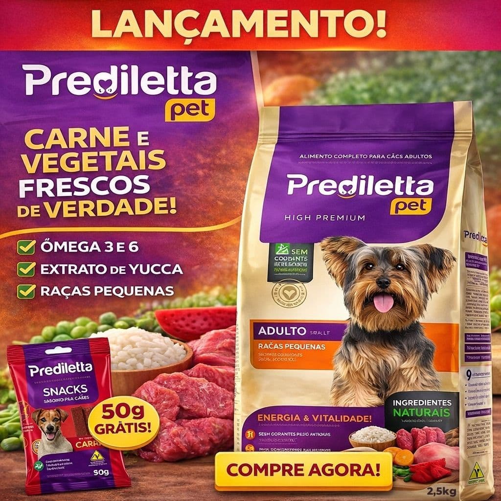 Ração Prediletta para cães raças pequenas 2,5kg + BRINDE