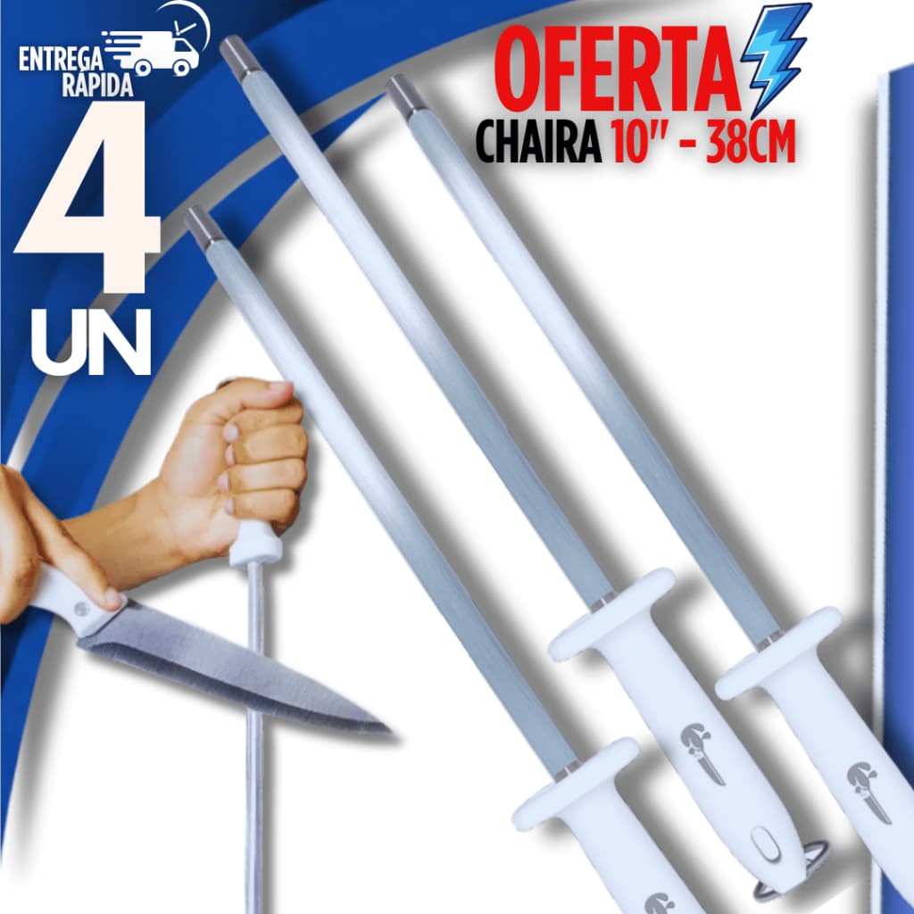 Amolador Chaira 10'' 38cm Estriada Afiar Facas Profissional Linha Premium Churrasco Praticidade Garantida