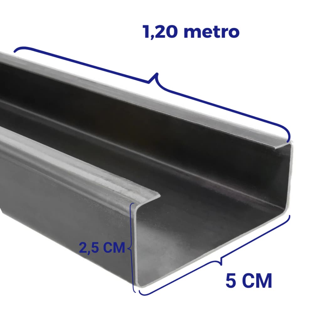 Viga U Enrijecida 2 Polegadas (50x25mm) Aço Espessura 2mm - 1 Peça De 1,20 metro