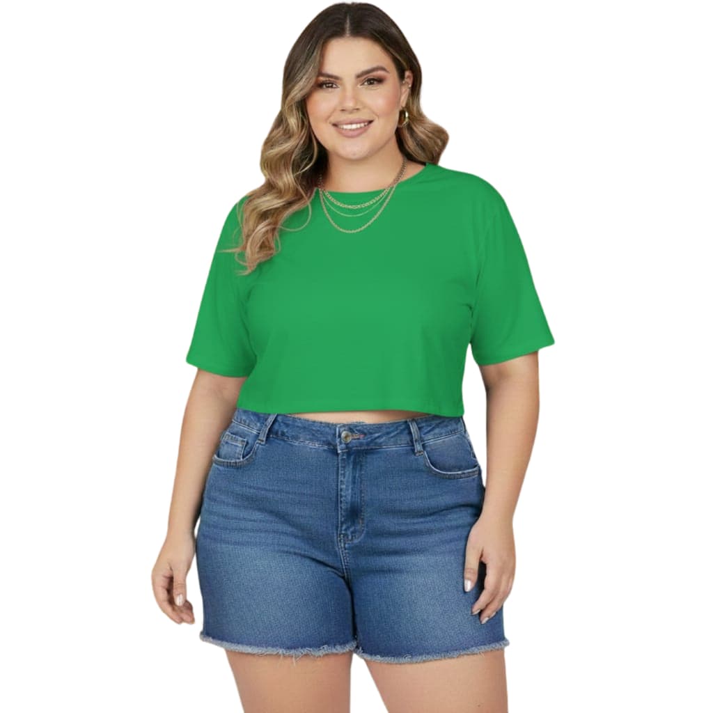 Camiseta Cropped Feminina  Malha Algodão Cores Brasil GG ao G3 copa