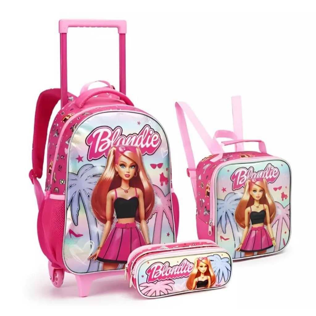 Kit Mochila Rodinhas Escolar Boneca Blondie ou Frozen Infantil Menina Super Promoção
