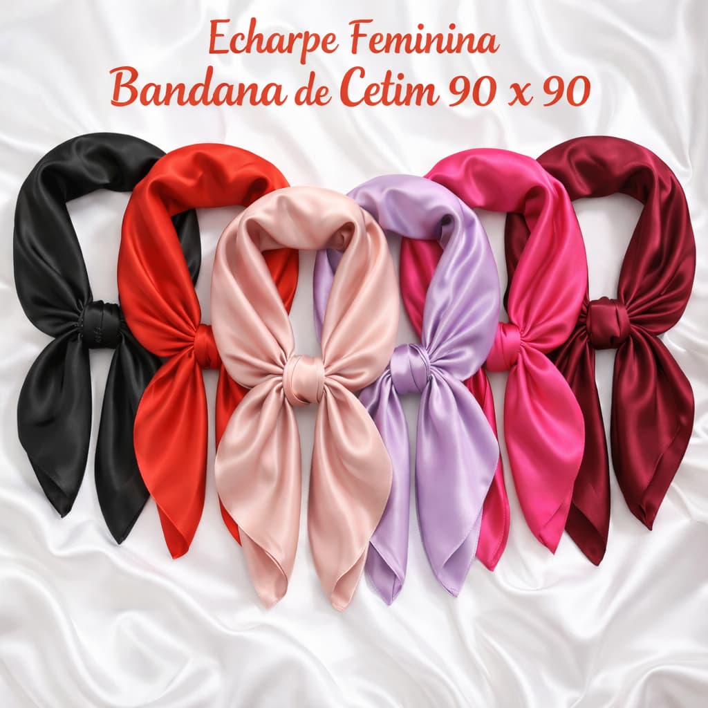CETIM QUADRADO/ 90x90 - ECHARPE FEMININA BANDANA VERÃO / PARA CABELOS,BOLSAS E CROPPED