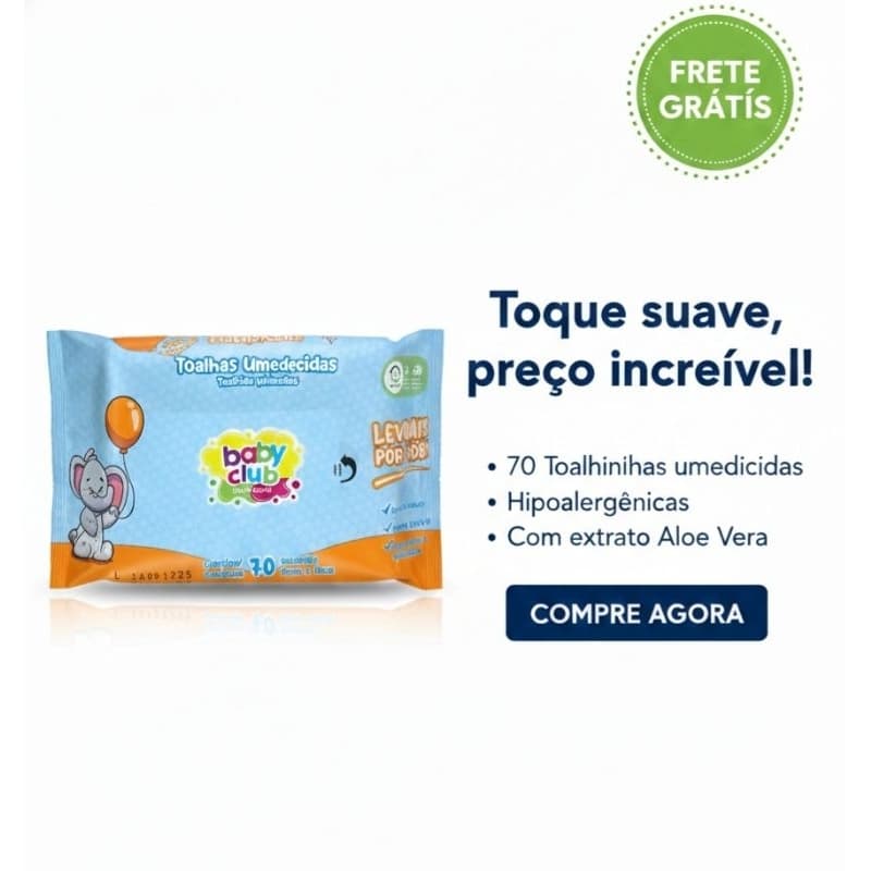 5 Pacotes Toalhas Umedecida Para Bebês Baby Club Tradicional Pacote Contém 70 Unidades De Toalhas Umedecida.