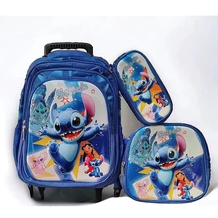 kit Infantil Com mochila escolar de rodinhas femininas e masculinas com lancheira e estojo Reforçado Desenho 3D