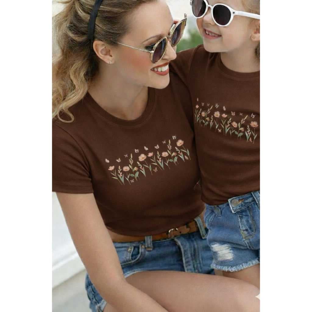 Kit Camisetas Mãe e Filha 100% Algodão T-shirt Estampada Gola Redonda Blusinhas Feminina
