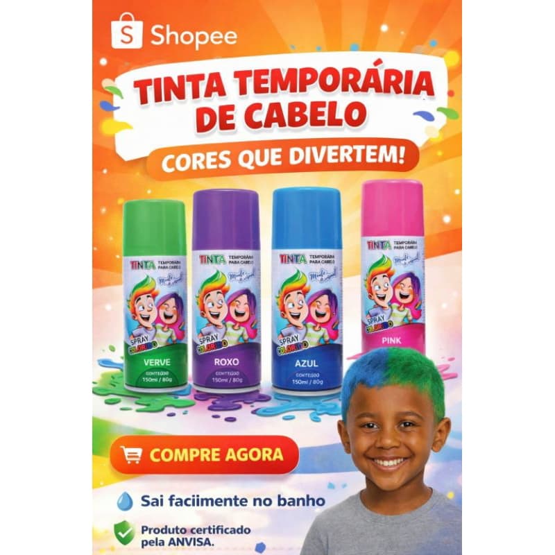 Tinta Temporária Spray para Cabelo Infantil Colorida Lavavel - Certificada Anvisa - Tinta Cabelo Maluco