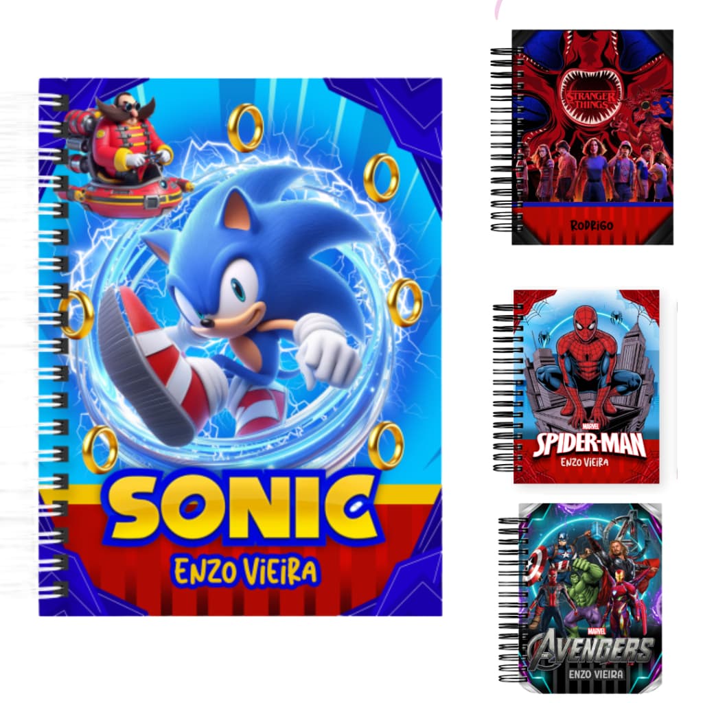 AGENDA ESCOLAR A5 PERSONALIZADA MENINO - VÁRIOS TEMAS - AGENDA COM NOME-AGENDA CRECHE-AGENDA INFANTIL