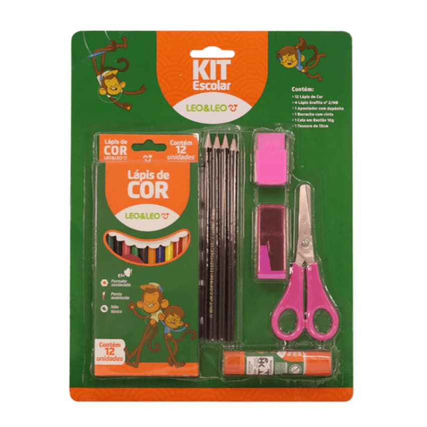 Kit Material Escolar Infantil Com 20 Itens leoleo