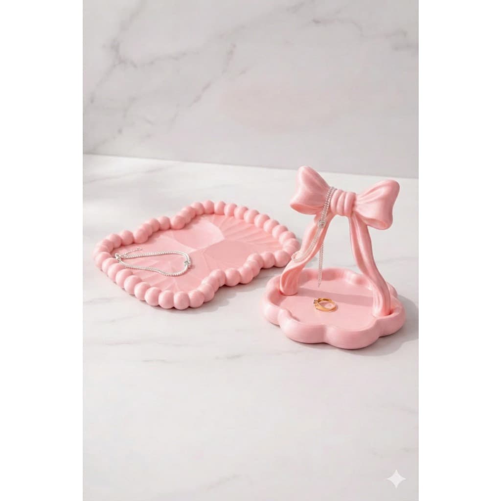 Porta Joias Laço Coquette Aesthetic - Suporte para Colares e Anéis Decorativo Rosa