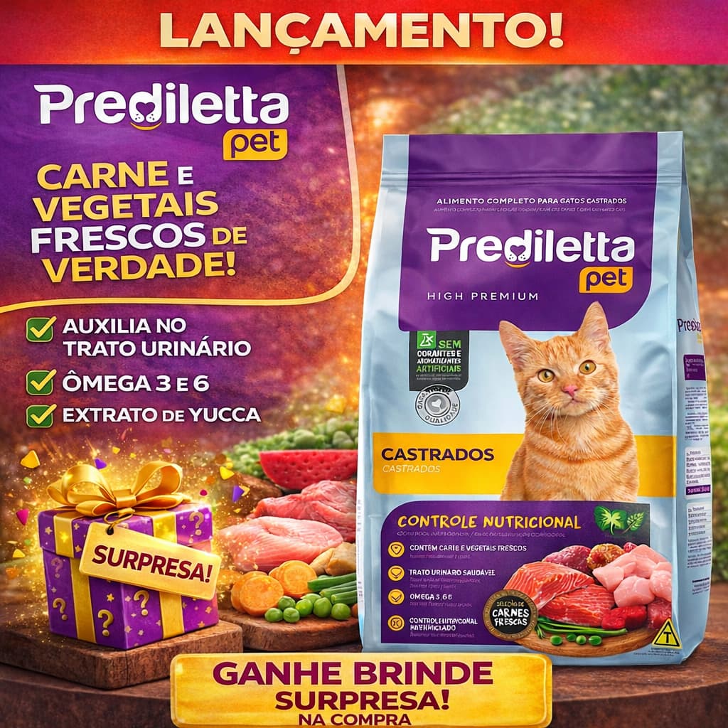 Ração Prediletta High Premium para Gatos Castrados 2,5kg - Frango e Salmão + BRINDE
