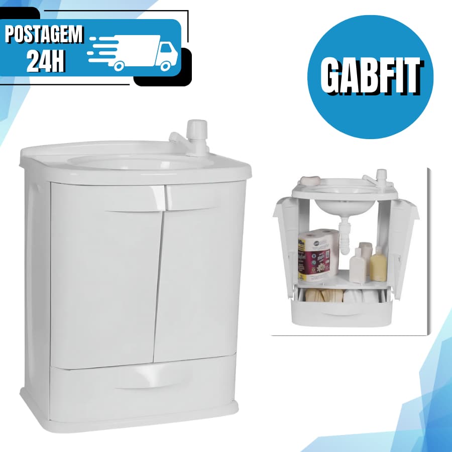 Kit Gabinete e Pia em PVC P/ Banheiro Gabfit Branco Astra