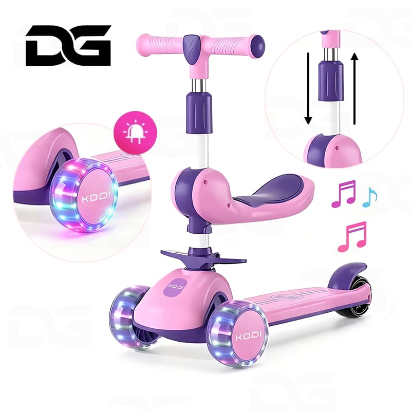 Patinete Infantil com Musical Luz Led Brilhantes 3 rodas e Freio Ajustável Dobrável Para Crianças  P15