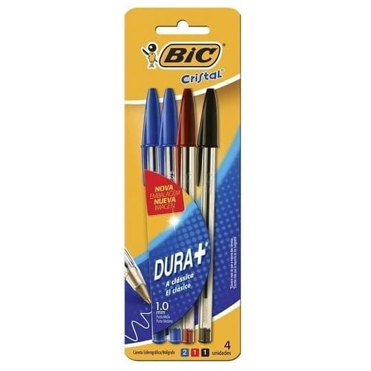 Caneta Bic Cristal Esferográfica 4 unidades Dura Mais A Classica