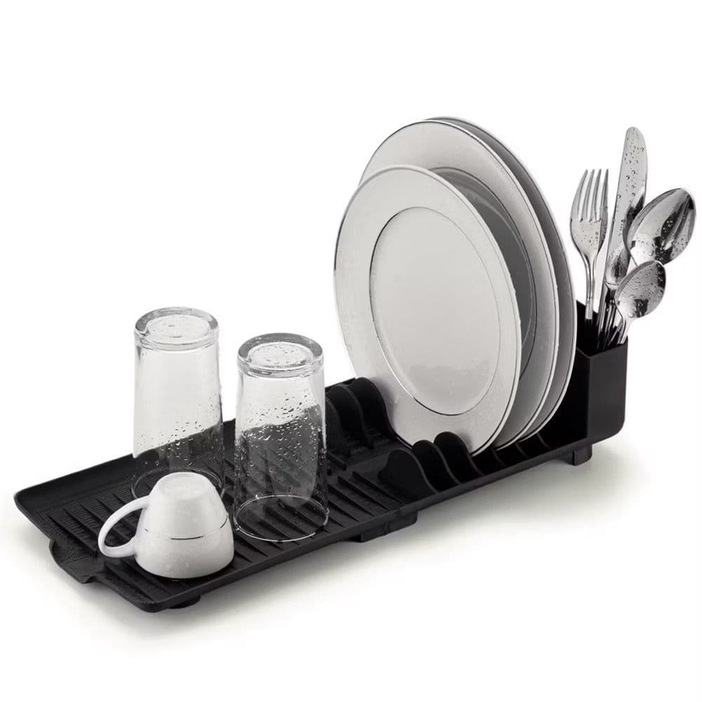 Escorredor de Louça Cozinha Flat Compacto Preto 6 Prato copos Talheres Com Saída de Agua