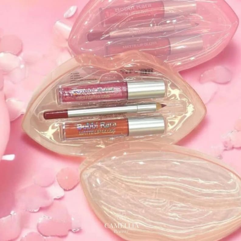 Kit Bobbi Rara Beleza Completa com Gloss, Lápis Labial e Batom com Estojo Formato Boca