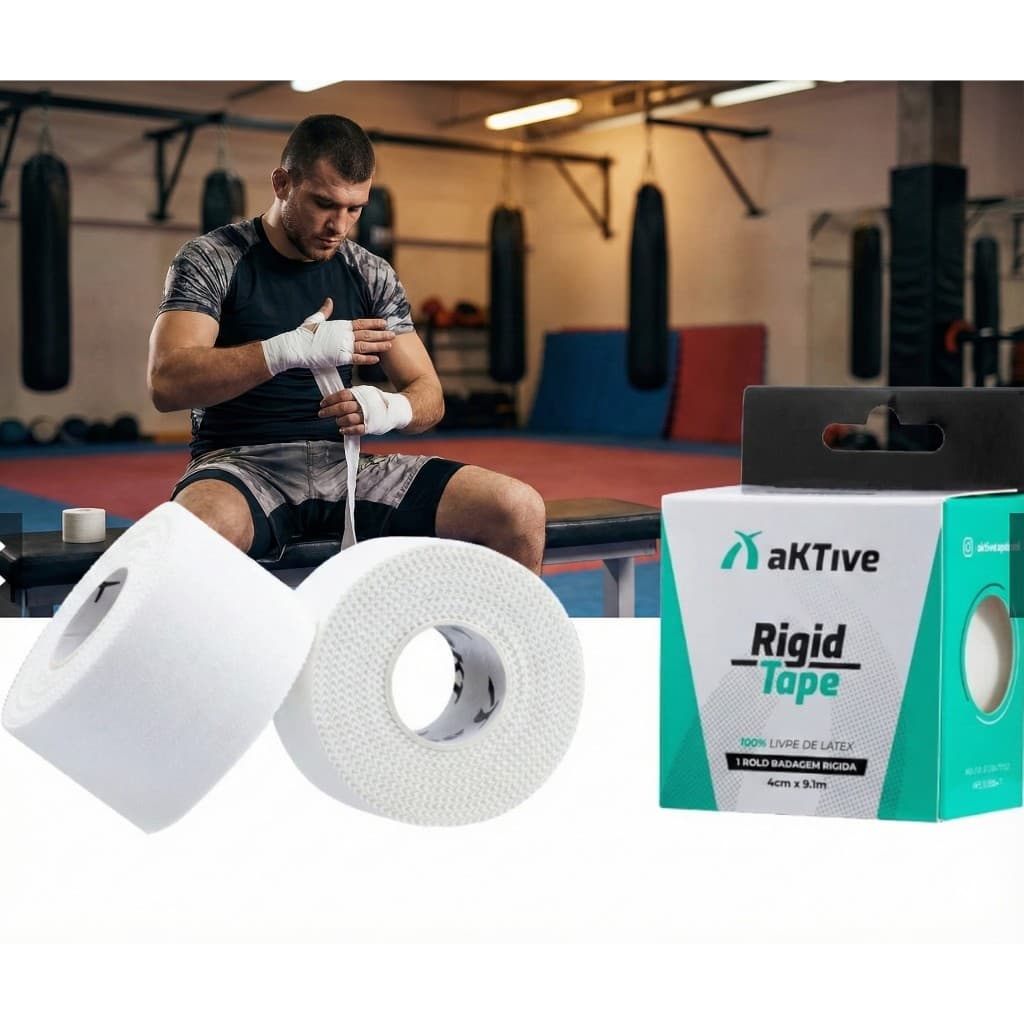 Bandagem Rígida Adesiva de Algodão aKtive Tape 4 cm x 9,1m Cor Branco Jiu Boxe Cross Bike Corrida