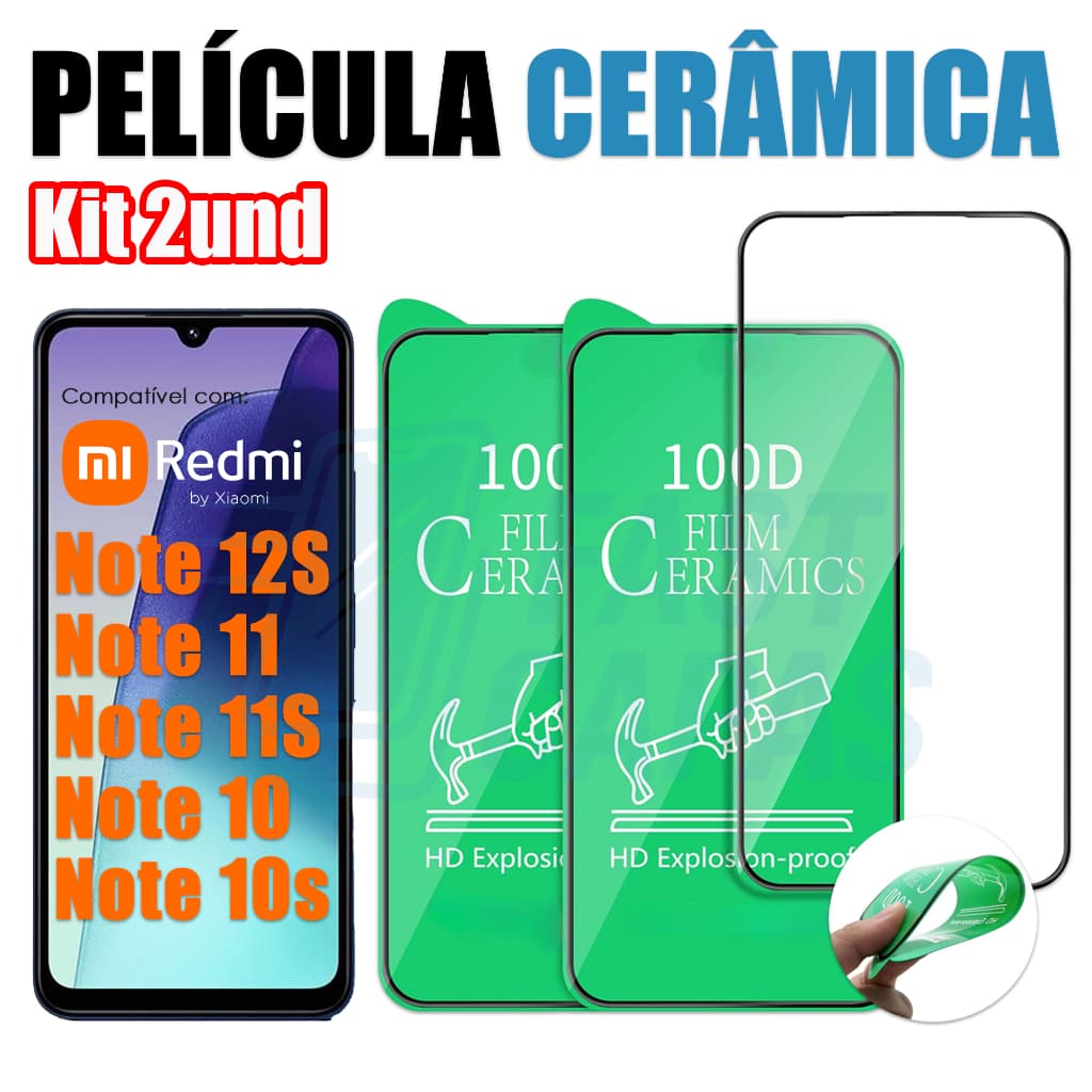 Kit 2 Película Cerâmica Xiaomi Redmi Note 10 10S 11 11S 12S 4G Hidrogel 9D 3D Flexível Transparente