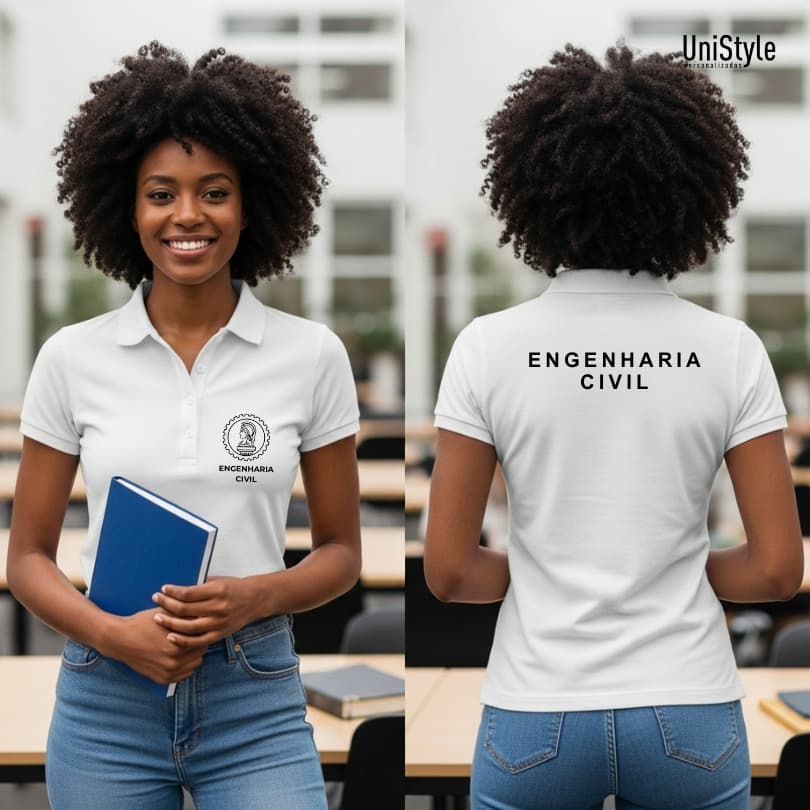 Camisa Gola Polo Engenharia Civil Profissões Unissex e Baby Look Brasão em Malha Piquet Premium