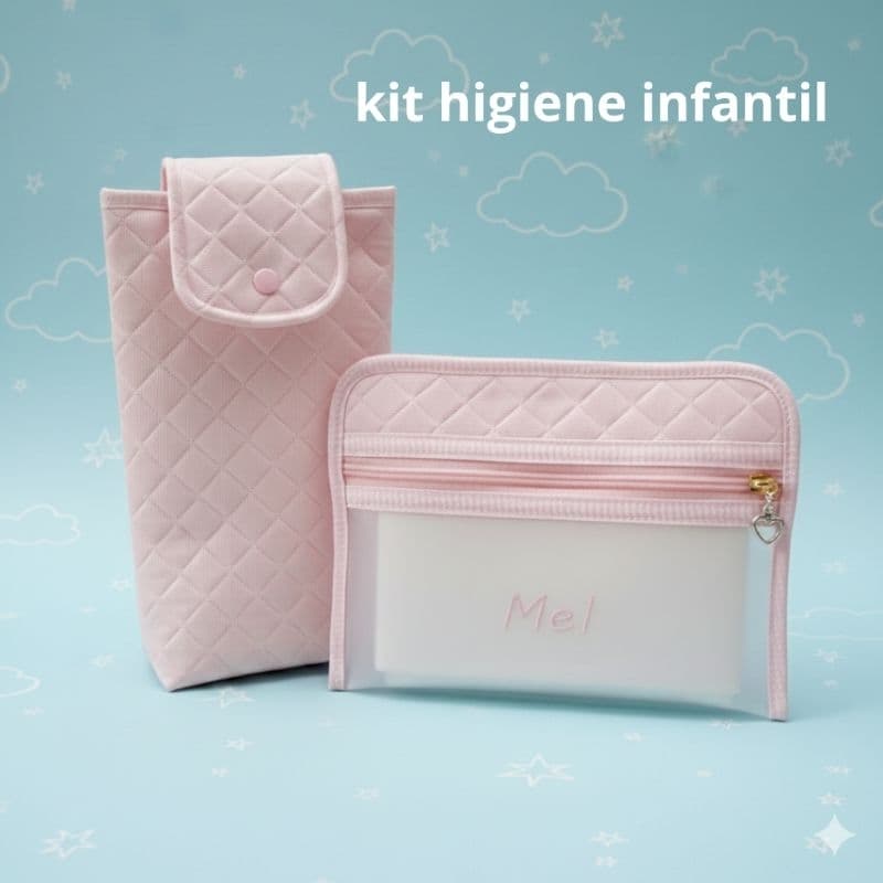 Porta Escova de Dente Infantil Escolar com Toalha de Boca Personalizada mais Porta Fralda e Lenço Umidecido