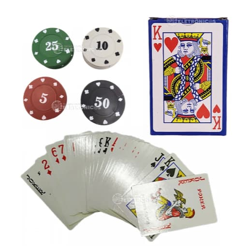 Kit Baralho Para Jogo De Poker Contendo 1 Baralho e 24 Fichas