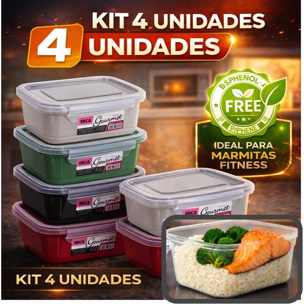Kit Marmita Fitness 750 ML com Trava Lateral – Micro-ondas e Freezer// ideal para Dietas e Refeições Saudáveis